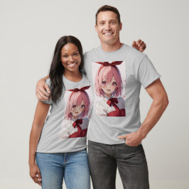 Cute Pink-Haired Anime Girl Illustration T-Shirt