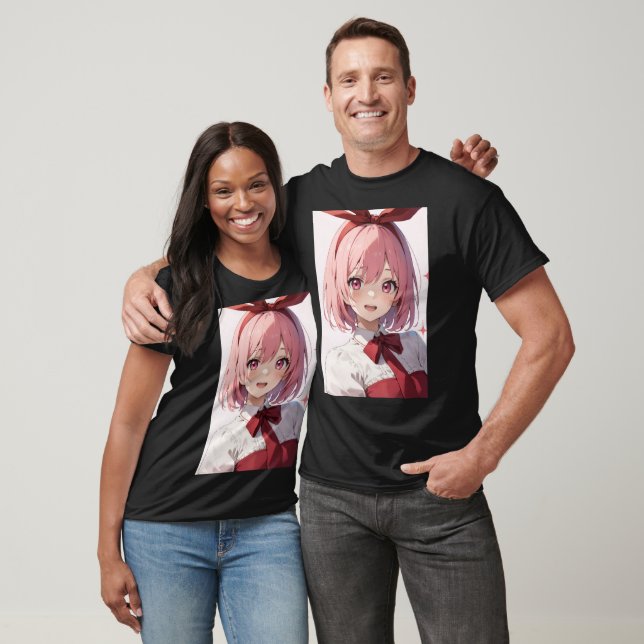 Cute Pink-Haired Anime Girl Illustration T-Shirt (Unisex)