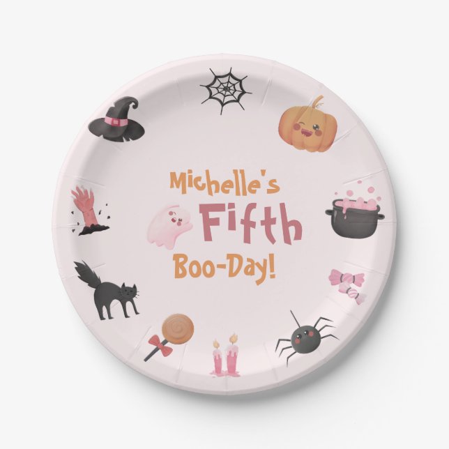 Cute Pink Halloween Birthday Party  Pappteller (Vorderseite)