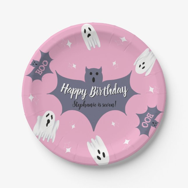Cute Pink Halloween Birthday Party Pappteller (Vorderseite)