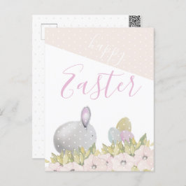 Cute Pink Happy Bunny Watercolor Feiertagspostkarte