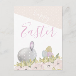Cute Pink Happy Bunny Watercolor Feiertagspostkarte