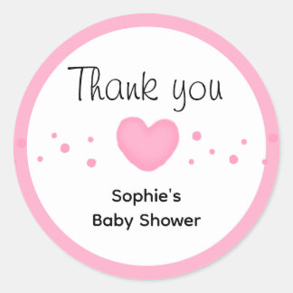 Cute Pink Heart Baby Shower Thank you Runder Aufkleber