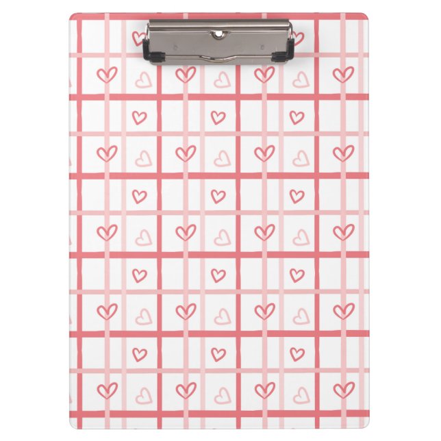 Cute Pink Heart Grid Pattern Klemmbrett (Vorderseite)