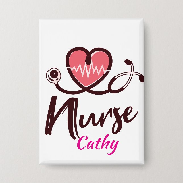 Cute  Pink Heart lifeline Nurse Personalize Button (Vorderseite)