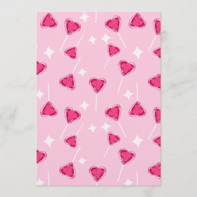 Cute Pink Heart Lollipop Seamless Pattern Einladung (Vorderseite)