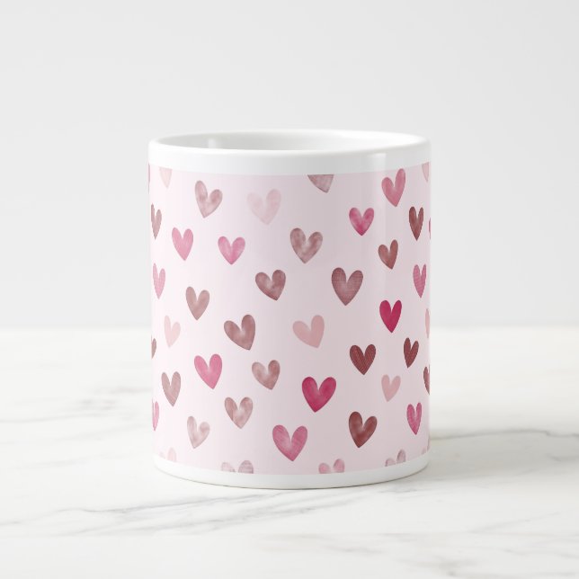 Cute Pink Heart Pattern – Romantic &Stylish Design Jumbo-Tasse (Vorderseite)