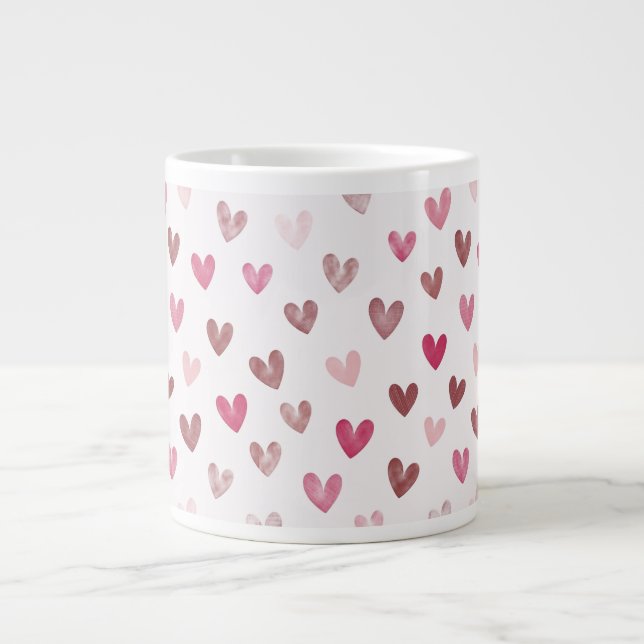 Cute Pink Heart Pattern – Romantic &Stylish Design Jumbo-Tasse (Vorderseite)