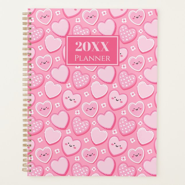 Cute Pink Hearts 20XX Spiral Planer (Vorderseite)
