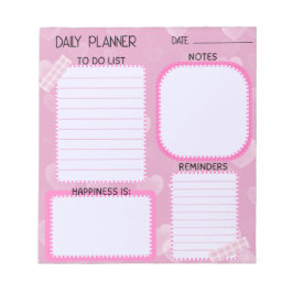 Cute Pink Hearts Daily Planner Notepad Notizblock