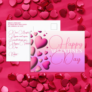 Cute Pink Hearts Happy Valentine's Day Feiertagspostkarte