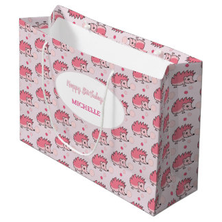 Cute pink hedgehog Gift Bag Große Geschenktüte