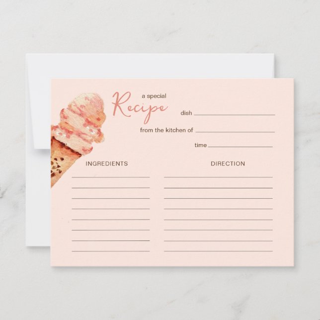 Cute  Pink Ice cream party  Recipe card Mitteilungskarte (Vorderseite)