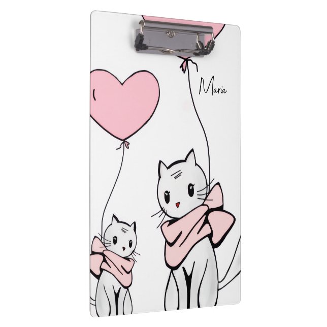 Cute Pink Kitten Cats Hearts Clipboard  Klemmbrett (Rechts)