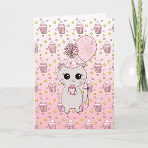Cute Pink Kitten Girl's Happy Birthday Karte