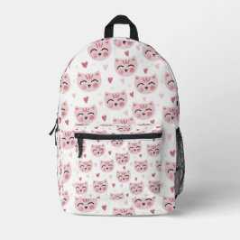 Cute Pink Kittens and Hearts Pattern for Kids Bedruckter Rucksack