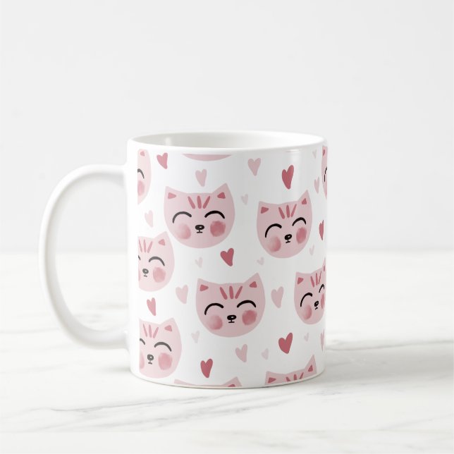 Cute Pink Kittens and Hearts Pattern for Kids Kaffeetasse (Links)