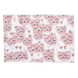 Cute Pink Kittens and Hearts Pattern for Kids Kissenbezug