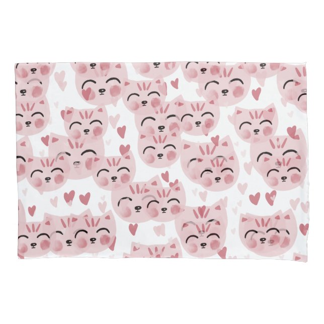 Cute Pink Kittens and Hearts Pattern for Kids Kissenbezug (Vorderseite)