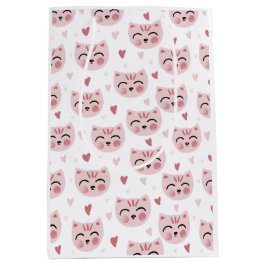 Cute Pink Kittens and Hearts Pattern for Kids Mittlere Geschenktüte