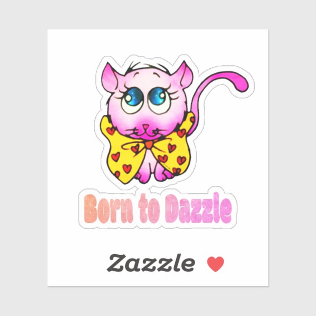 Cute Pink Kitty - Born to Dazzle Art Aufkleber (Blatt)