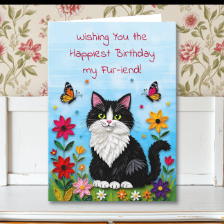 Cute Pink Kitty Cat in Flowers Birthday Karte