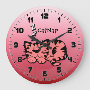 Cute Pink KItty Cat Nap Wall Clock Große Wanduhr