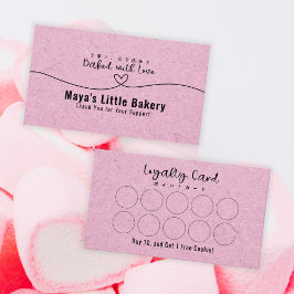 Cute Pink Kraft Heart Bakery Loyalty Reward Visitenkarte