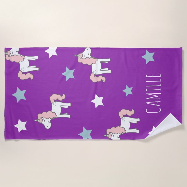 Cute Pink Magical Unicorn Purple Girls Purple Strandtuch (Vorderseite)