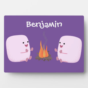 Cute pink marshmallows by camp fire cartoon fotoplatte