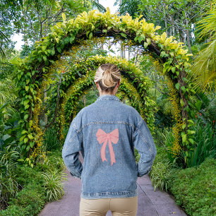 Cute Pink Minimalist Bow Coquette Jeansjacke