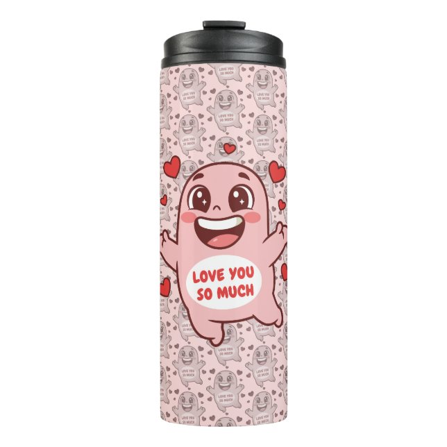 Cute Pink Monster Love You So Much Art Thermosbecher (Vorderseite)