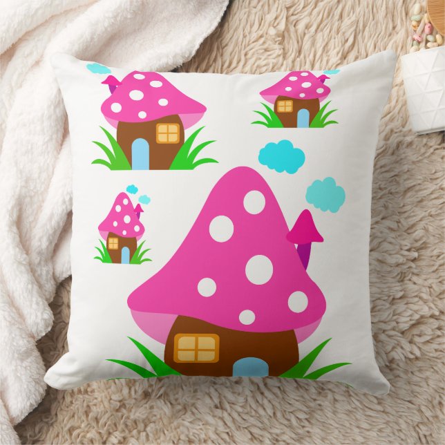 Cute Pink Mushroom House and Clouds  Baby Blanket Kissen (Decke)