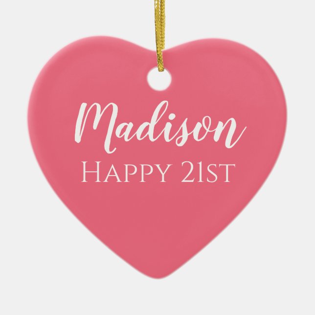 Cute Pink Name 21st Birthday Ornament (Vorne)