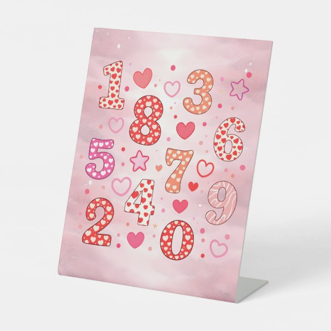 Cute Pink Numbers Maths Desk Art for Kids Sockelschild (Vorderseite)
