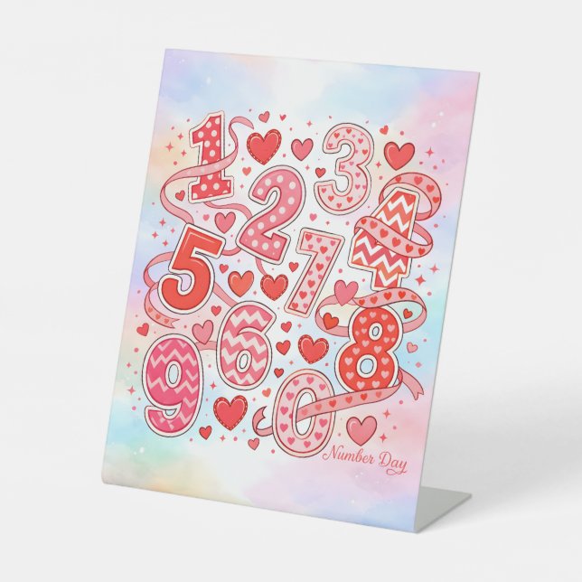 Cute Pink Numbers Maths Desk Art for Kids Sockelschild (Vorderseite)