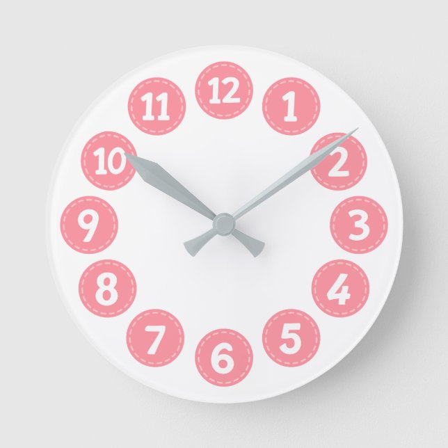 Cute Pink Numbers Runde Wanduhr (Vorderseite)