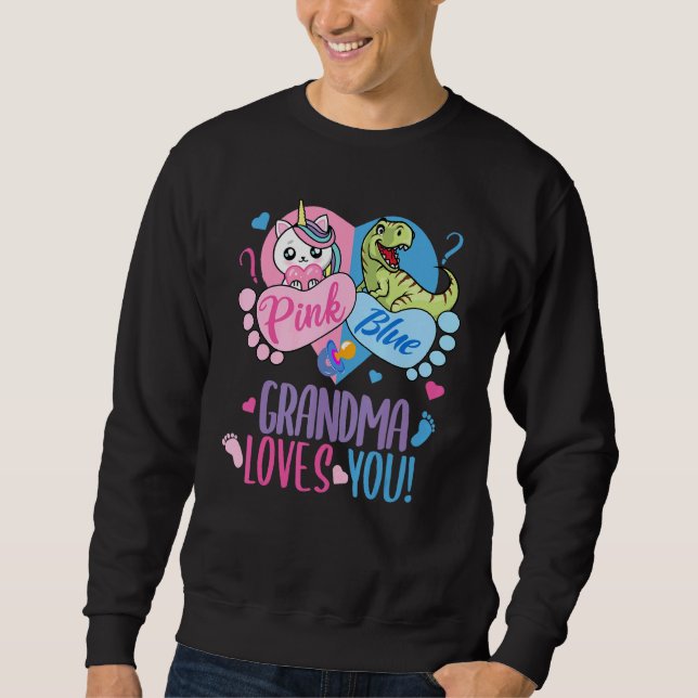 Cute Pink or Blue GRANDMA Loves You Dinosaur or Un Sweatshirt (Vorderseite)