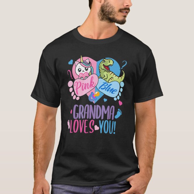 Cute Pink or Blue GRANDMA Loves You Dinosaur or Un T-Shirt (Vorderseite)
