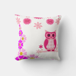 Cute Pink Owl Decorative White Throw Pillow Kissen