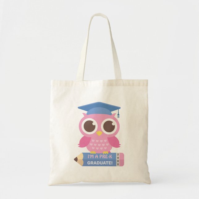 Cute Pink Owl on Pencil, pre K Graduate Tragetasche (Vorne)