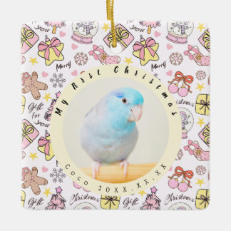 Cute Pink Pastel Christmas Pattern Photo Custom Keramikornament