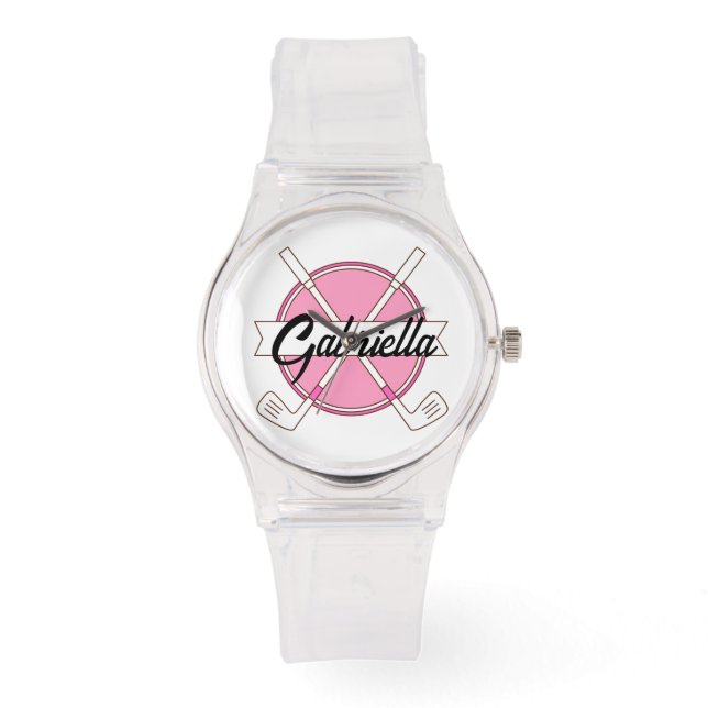 Cute Pink Personalized Golf Clubs Monogram  Armbanduhr (Vorderseite)