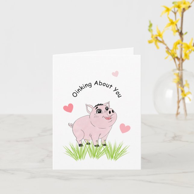 Cute pink pig for Valentine Karte (Gelbe Blume)