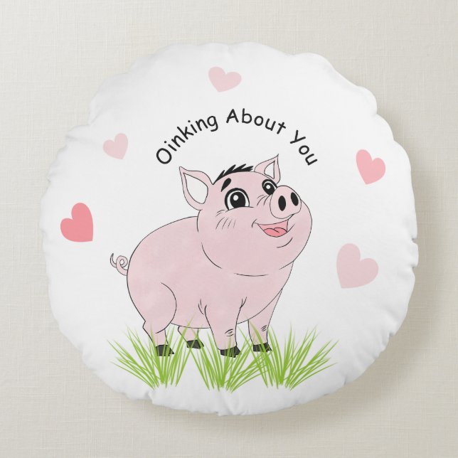 Cute pink pig for Valentine Rundes Kissen (Vorderseite)