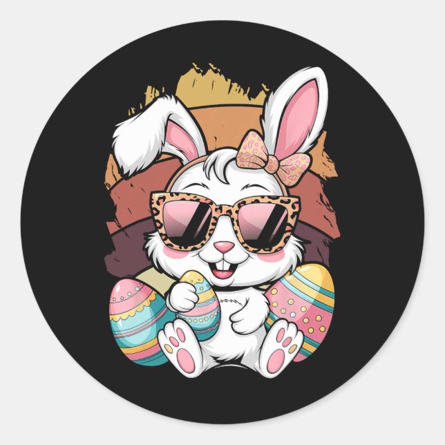 Cute Pink Plädoyer Pattern Easter Bunny Face Rabbi Runder Aufkleber (Vorderseite)