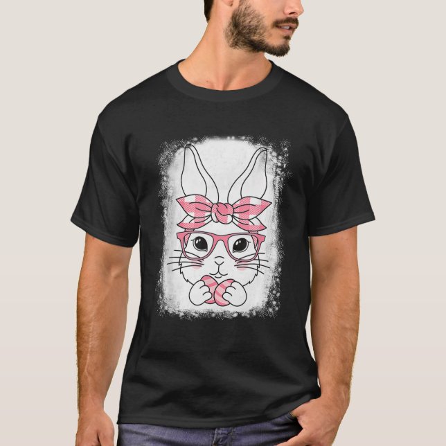 Cute Pink Plaid Pattern Easter Bunny Face Rabbit E T-Shirt (Vorderseite)
