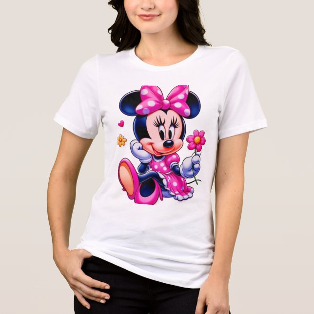 Cute Pink Polka-Dot Cartoon Mouse – Ladies Tshirt (Vorderseite)