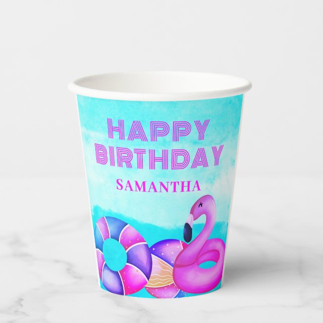 Cute Pink Pool Party Birthday Paper cup Pappbecher (Vorderseite)
