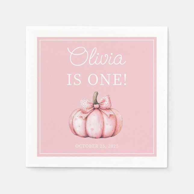 Cute Pink Pumpkin Baby Girl 1st Birthday Serviette (Vorderseite)
